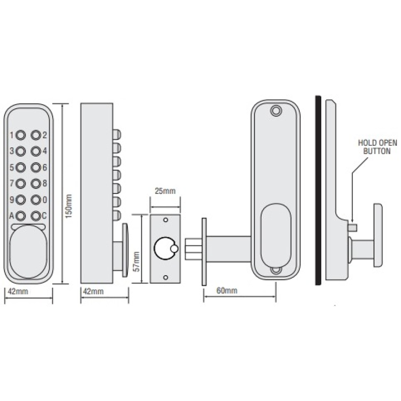 Uzliekamā slēdzene kodu 2000 BLM, melns BOX 60mm