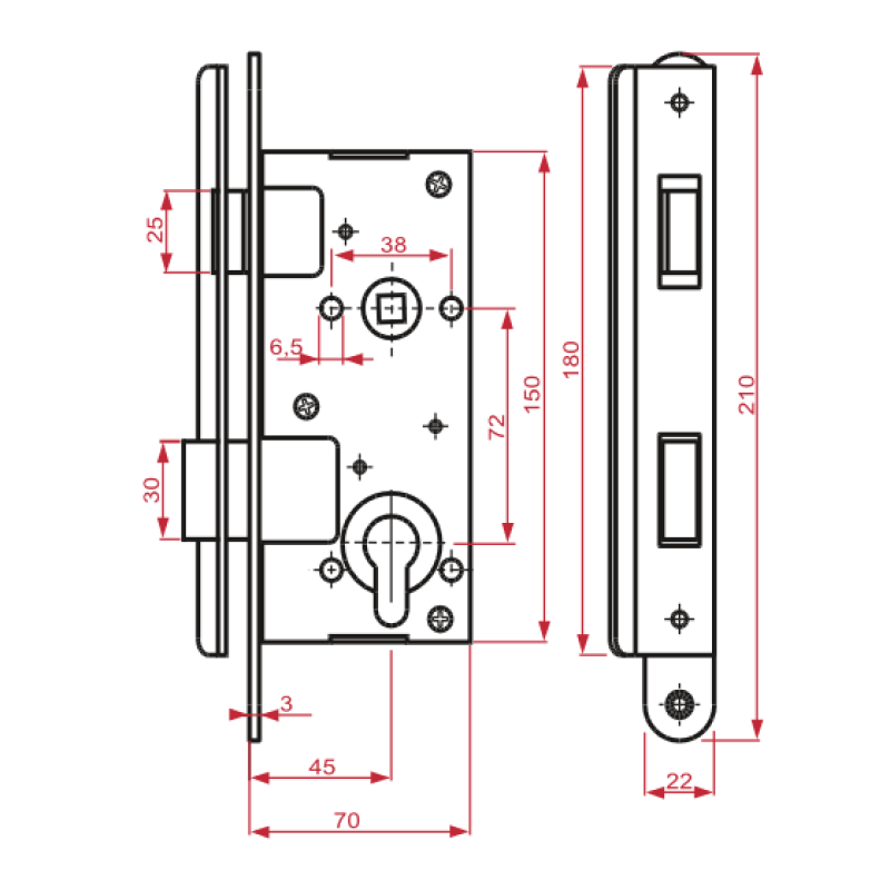 Slēdzene KURZEMES ATSLĒGA 406Z-35802/C ZV45 (slēdzene bez cilindra)