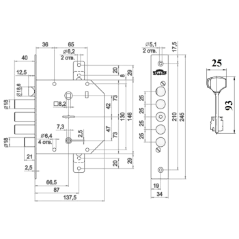 Slēdzene APECS T-21/S6-L-NI (analogs Elbor 1.06.42)