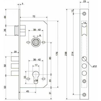 Slēdzene APECS 2600 PZ85/45-CR, hroms 