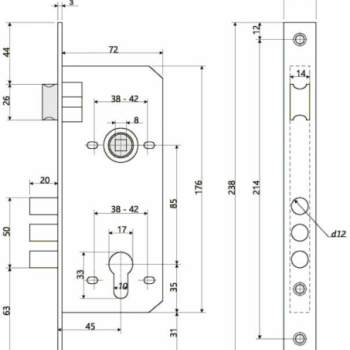 Slēdzene APECS 2600 PZ85/45-CR, hroms 