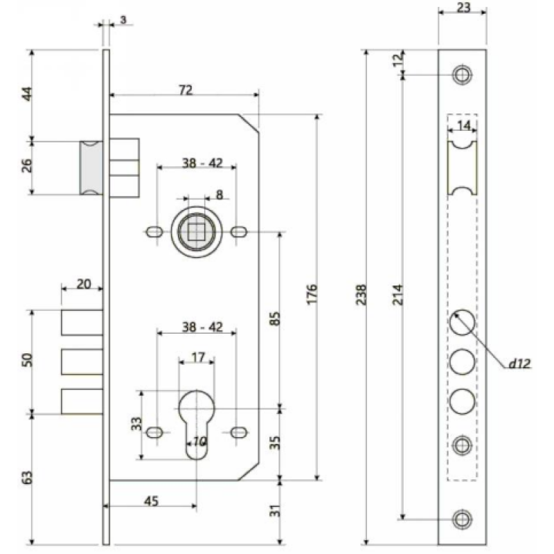 Slēdzene APECS 2600 PZ85/45-CR, hroms 