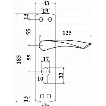 Durvju slēdzenes komplekts APECS 1623 (3323) 55mm, hroms