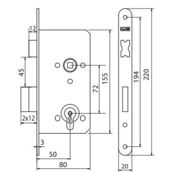 Slēdzene PZ72/50 (analogs LOB ASSA ABLOY Z7504B12)  + pretplāksne, hroms