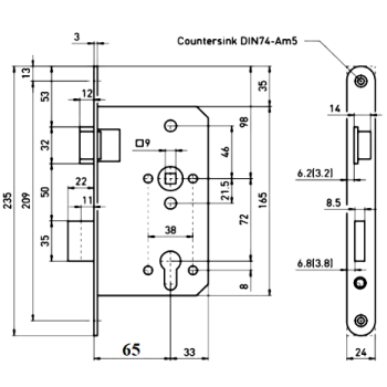 Slēdzene BMH L 1000 (ugunsdrošs) 65/72/9 (kreisa) 