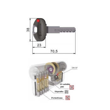Cilindrs SECUREMME pārkodējams 40x60 OCS 5 atslēgas + MASTER