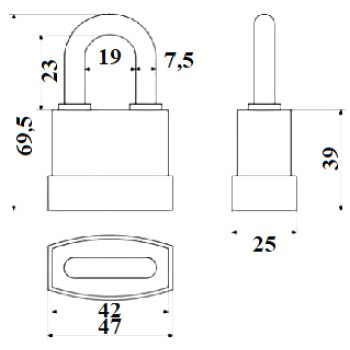 Piekaramā terauda slēdzene APECS PDR-50-45 3 atslēgas BLISTER