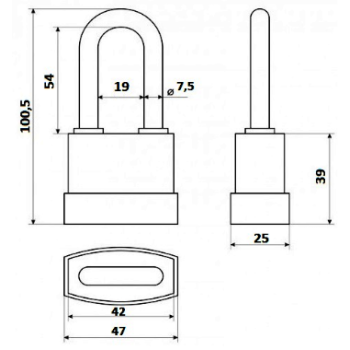 Piekaramā terauda slēdzene APECS PDR-50-45L 3 atslēgas BLISTER