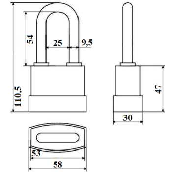 Piekaramā terauda slēdzene APECS PDR-50-55L 3 atslēgas BLISTER