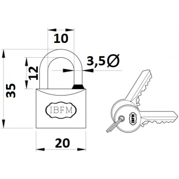 Piekaramā terauda slēdzene IBFM BULLIT 2220 2 atslēgas 