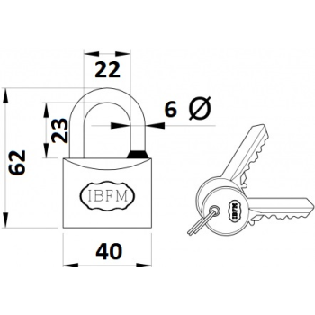 Piekaramā terauda slēdzene IBFM BULLIT 2240 2 atslēgas 