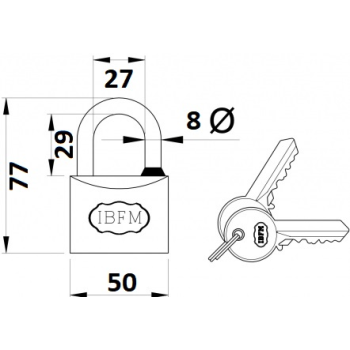 Piekaramā terauda slēdzene IBFM BULLIT 2250 2 atslēgas 