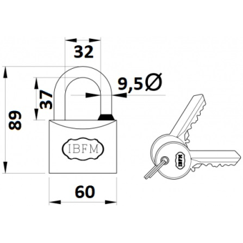 Piekaramā terauda slēdzene IBFM BULLIT 2260 2 atslēgas 