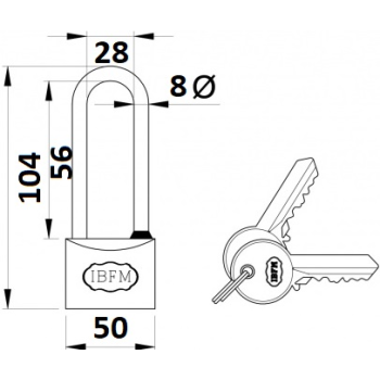 Piekaramā terauda slēdzene IBFM BULLIT 2250LS 2 atslēgas 