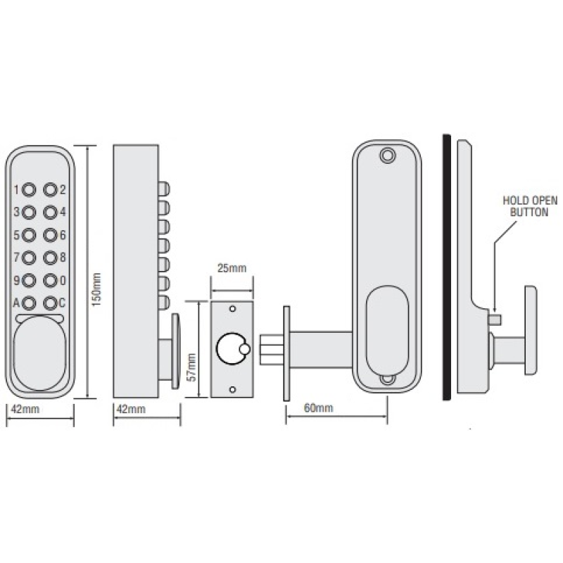 Uzliekamā slēdzene kodu 2000 CRM matēs, hroms BOX 60mm