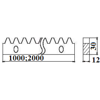 Zobliste/Zobstiene 805 terauda ar stiprinājumu vartu automatikai, 2m 30x12x2010 (2metri) CT01E2M