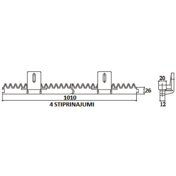 Zobliste/Zobstiene 822 PVC ar stiprinājumu vartu automatikai, 4 stiprinājumi, 1m CT03B